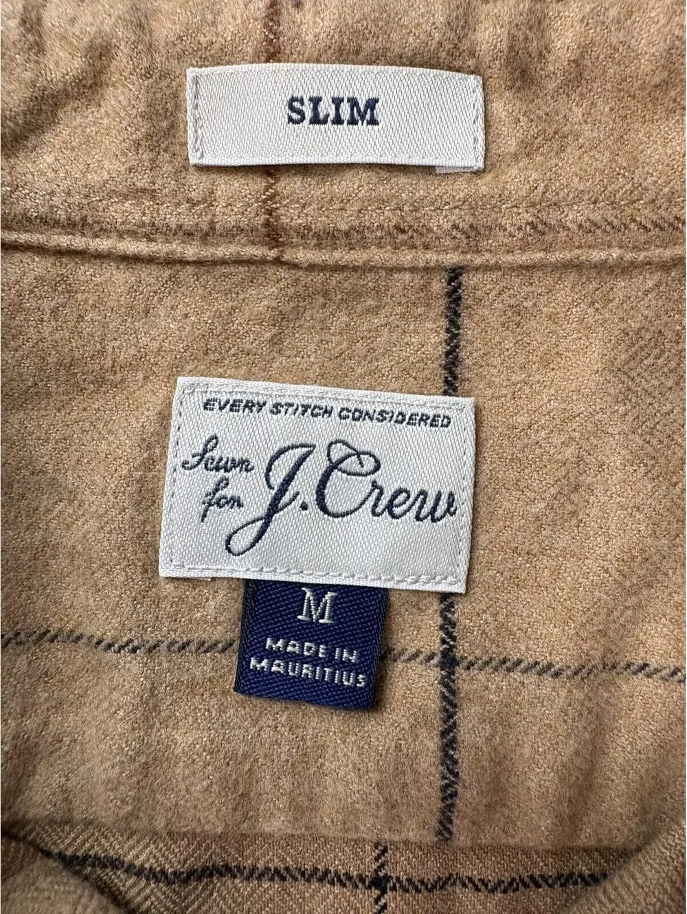 J.Crew Men's Slim Fit Windowpane Plaid Cotton Button Up Shirt Tan Size M